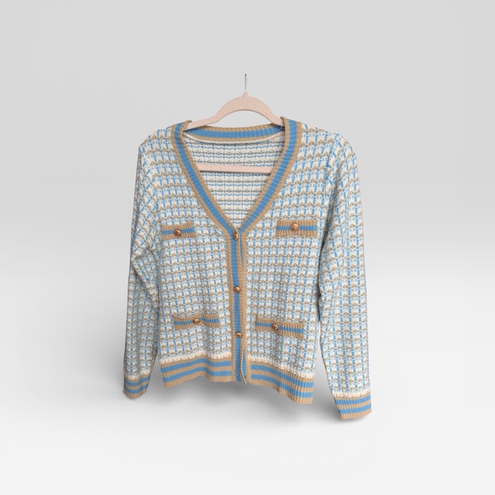 Chic Blue and Cream Cardigan